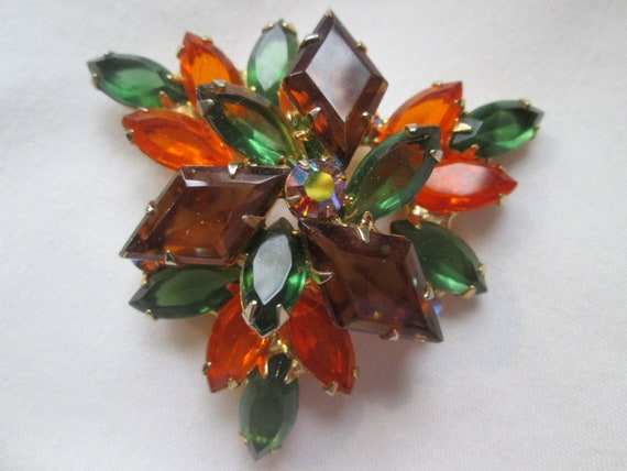 Juliana Open Back Rhinestone Brooch Amber Green Fa