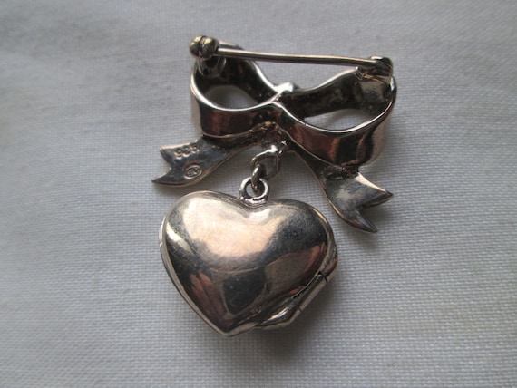 925 Sterling Designer Heart Locket Dangle Brooch … - image 2