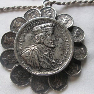 Vintage Silver Coin Necklace Sterling Rope Chain