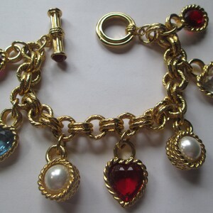 Vintage Givenchy Toggle Clasp Heart Charm Crystal Bracelet