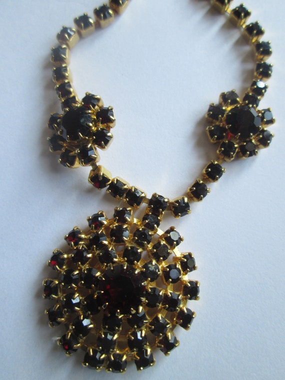 Czech Garnet Red Rhinestone Necklace Gold Plated