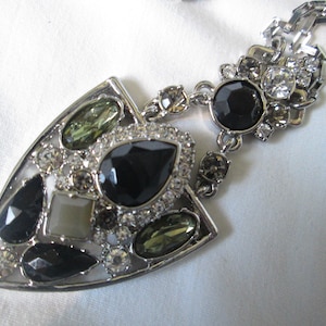 Ann Taylor Black Rhinestone Silver Tone 30&quot; Necklace