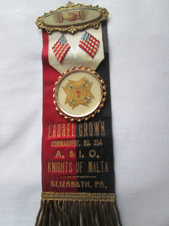 1890s Masonic Knights Of Malta Ribbon Badge