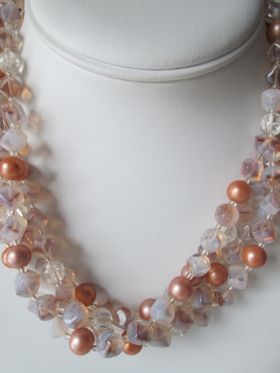 Opaline Crown Trifari Faux Pearl Bead 4 Strand Nec