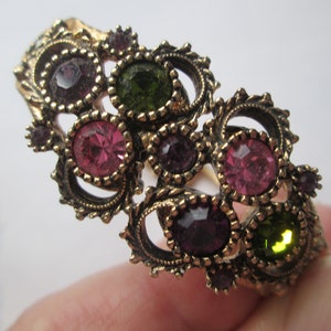 Vintage Signed Multi Colored Rhinestone Clamper Bracelet