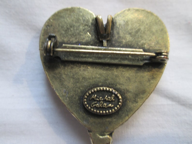 Michal Golan Garnet Rhinestone Heart Gold Tone Brooch