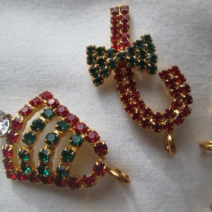 6pc Christmas Rhinestone Charms Reindeer Bell Tree Charms More