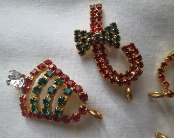 6pc Christmas Rhinestone Charms Reindeer Bell Tree Charms More