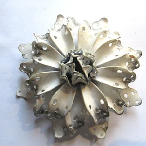 1960s Large White Enamel Flower Pierced Brooch