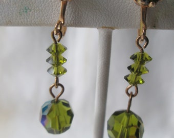 Green Crystal Drop Clip Earrings