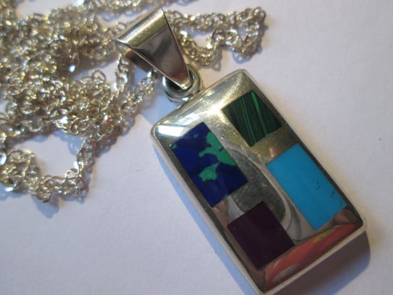 Turquoise Multi Gemstone Turquoise Sterling Pendant Necklace