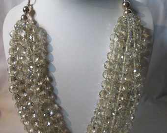 Hammered Brass Crystal Multi Strand Statement Necklace