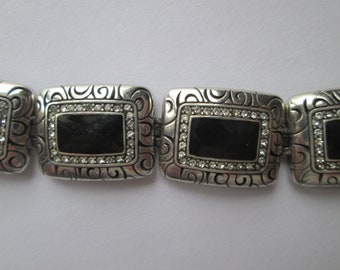 Brighton Black Enamel Rhinestone Link Bracelet