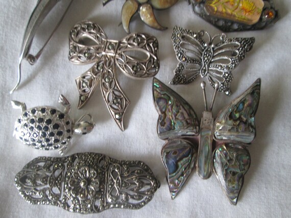 9 Vintage Sterling Brooch LOT Star Butterfly Turt… - image 3