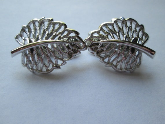 Monet Silver Tone Leaf Clip Earrings - image 1