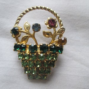 1960s Rhinestone Flower Basket Brooch