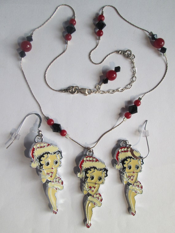 1990s Betty Boop Sterling Crystal Necklace Enamel… - image 2