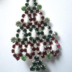 1980s KJL Kenneth Lane Christmas Tree Brooch Rhinestone Glass