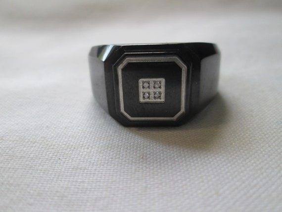 Danbury Mint Mens Black Stainless Steel Diamond Ring Size 14 Etsy Canada