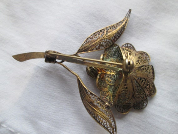 1930s Sterling Filigree Flower Lily Brooch - image 2