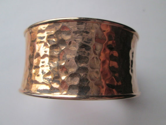 Italy Hammered Wide Copper Hinged Bangle Bracelet - image 1