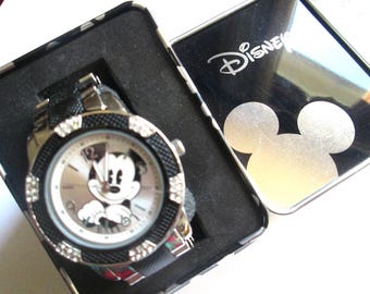 Mickey Mouse Disney Red Black Silver Face Watch Stitched 
