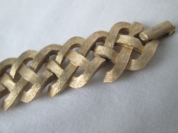 Crown Trifari Gold Tone Weave Wide Bracelet - image 1