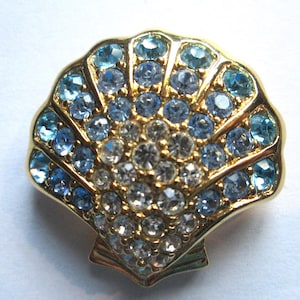 Swarovski Swan Sea Shell Brooch Pin Blue Clear Gold Plated