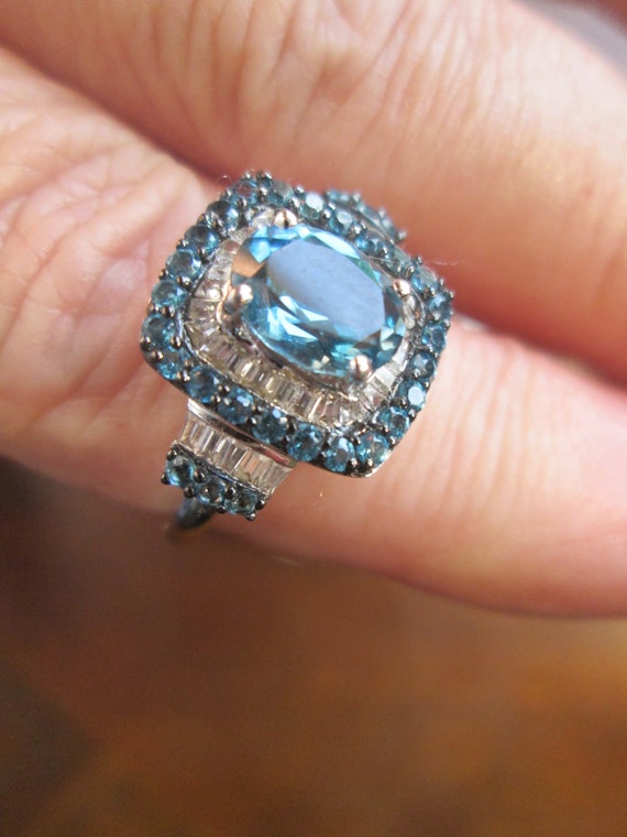 Vintage signed P Star M  Sapphire Blue Clear Ring… - image 2