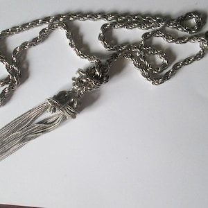 Vintage Heavy Silver Flapper Tassel Chain 40" Necklace