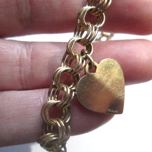 1968 Gold Filed 12k Charm Double Link Bracelet with 14k Gold Heart Charm