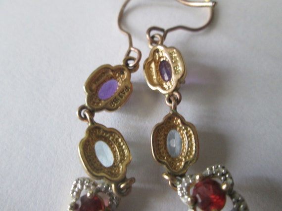 Vintage Designer Gemstone Dangle Drop Earrings - image 2