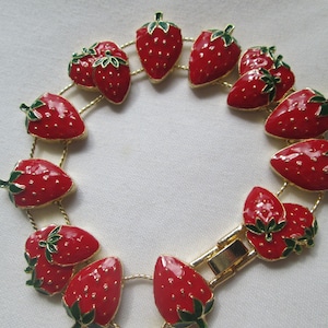 Strawberry Bracelet Enamel Gold Tone Charm Slide