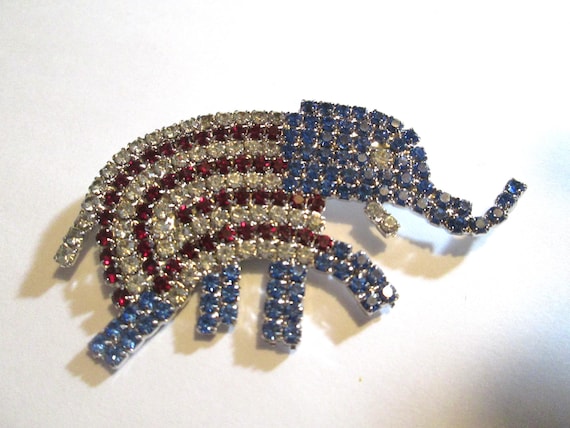 Patriotic Elephant Rhinestone Brooch