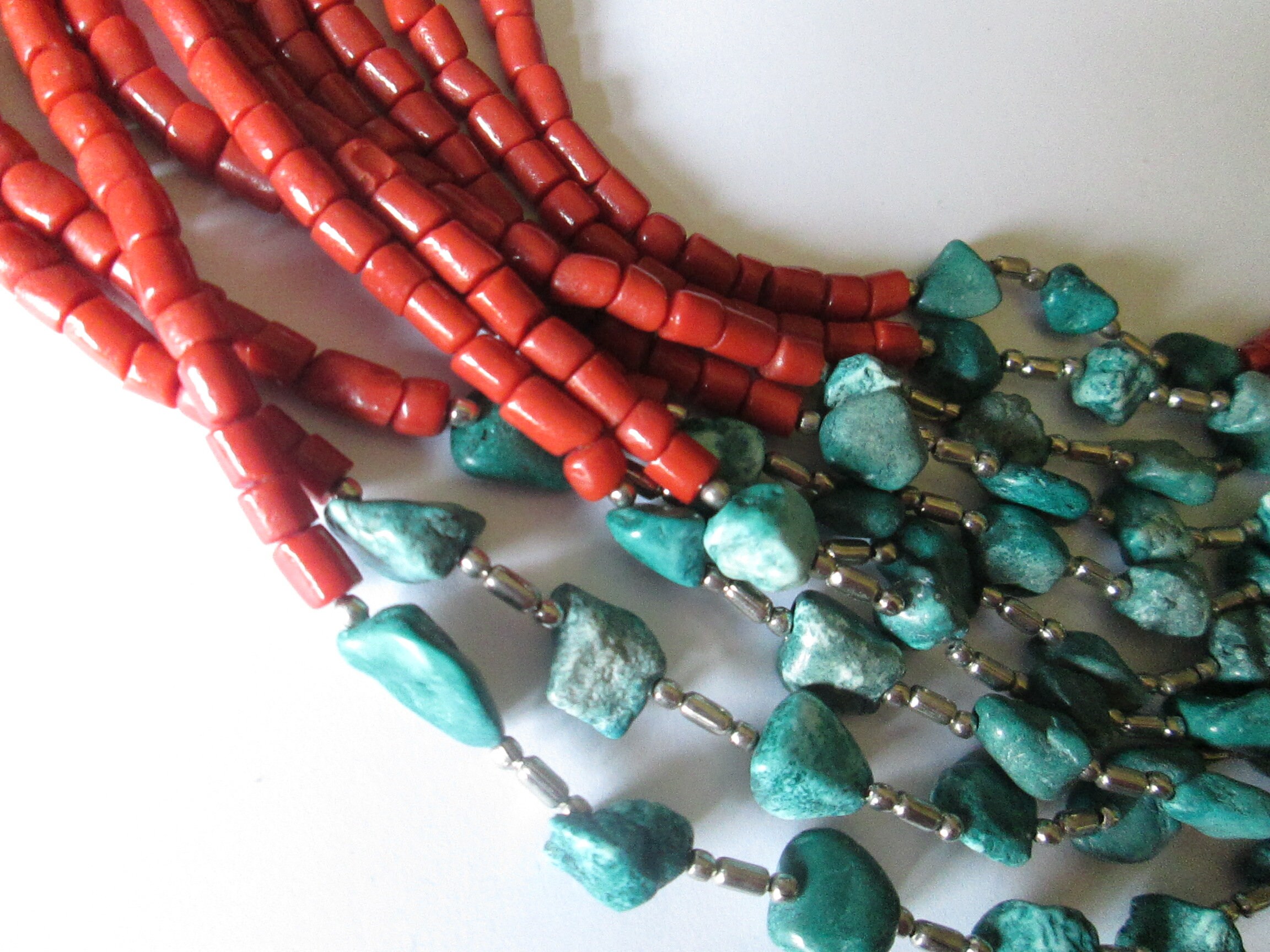 Coral Turquoise Silver Bead 10 Strand Necklace - Etsy