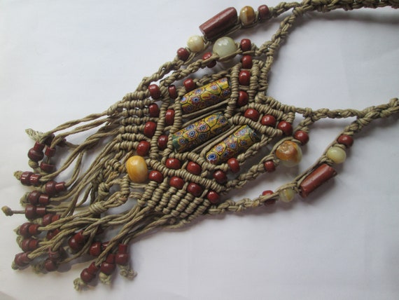 1970s Hand Made Macramé Trade Beaded 16" Necklace - image 2