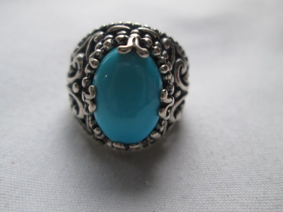 CP 925 Sterling Turquoise Ornate Ring size 9