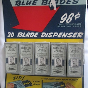 1930s GIllette Razor Blue Blades Advertising Board with Blades