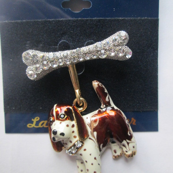 Lauren Spencer Austrian Crystal Enamel Hound Dog Brooch