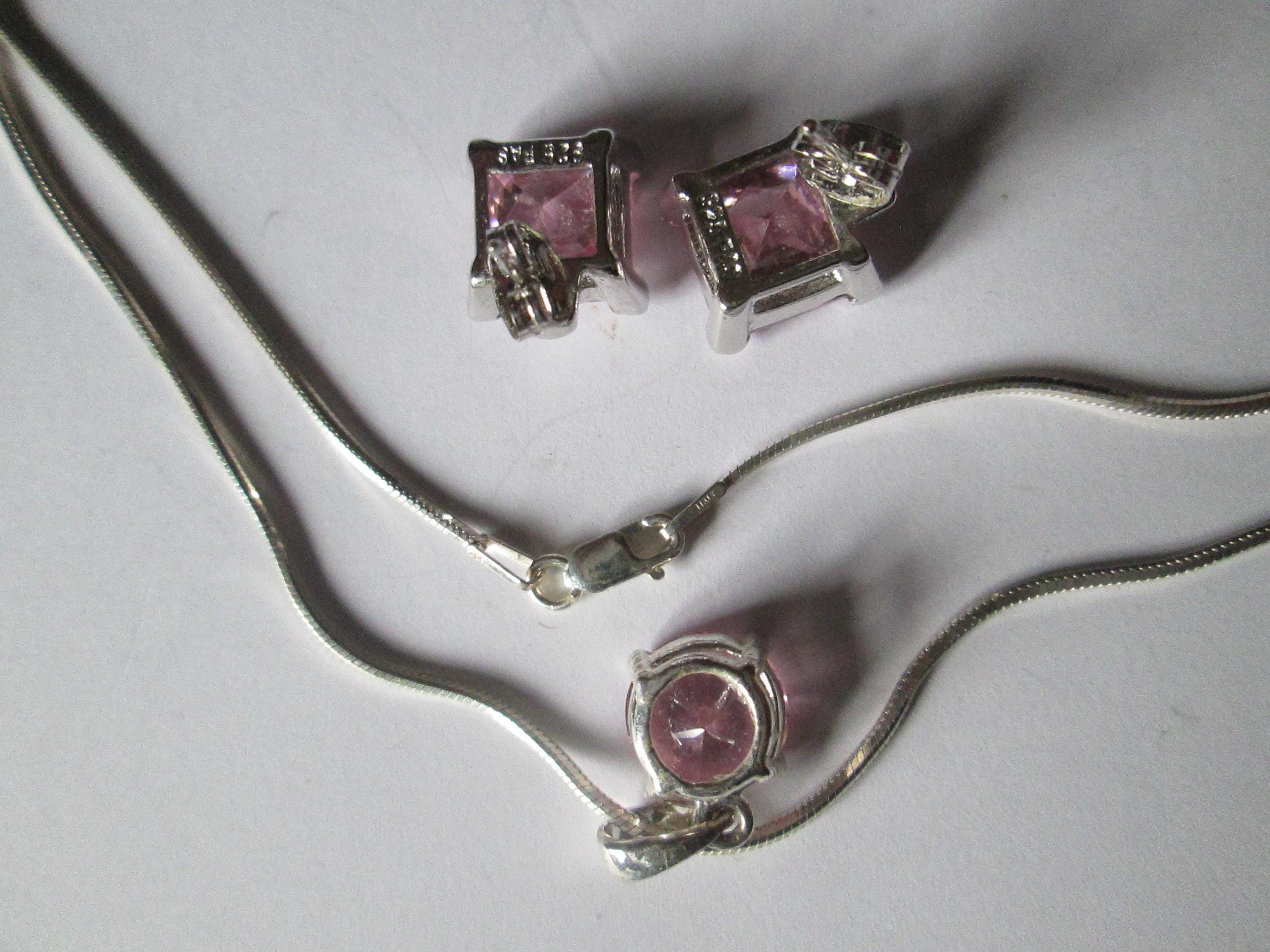 Fas 925 FAS 925 Sterling Pink Topaz Stud Earrings Pendant Necklace - Etsy