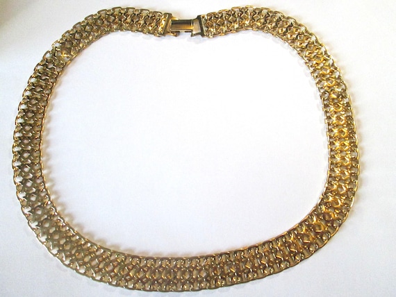 Monet Open Work Wide Gold Tone Chain Necklace