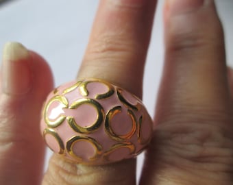 Coach Logo Pink Gold Plated Dome Ring size 7
