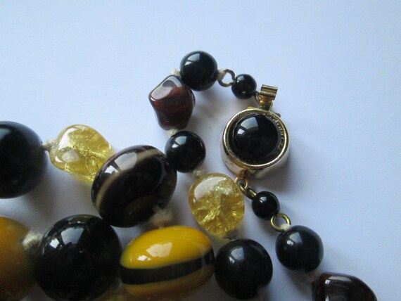Czech Art Glass Yellow Brown Bead Hand Knotted 30… - image 3
