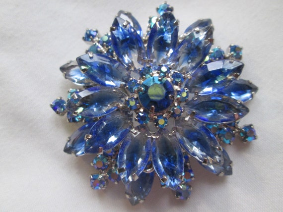 Juliana Open Back Brooch Blue Rhinestone Silver To