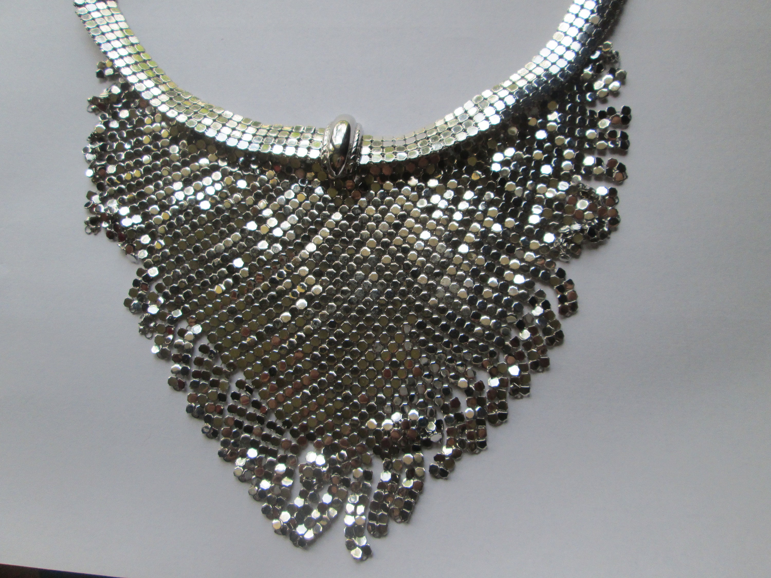 1950s Silver Mesh Bib Necklace
