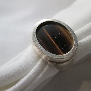 1950s Ring Sterling Tiger Eye Size 9 1/2