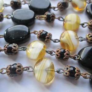 1920s Czech Art Glass Brass Flapper Bead 38&quot; Necklace
