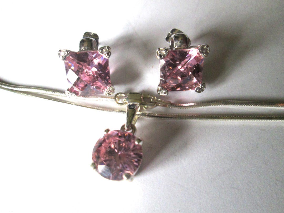 Fas 925 FAS 925 Sterling Pink Topaz Stud Earrings Pendant Necklace - Etsy