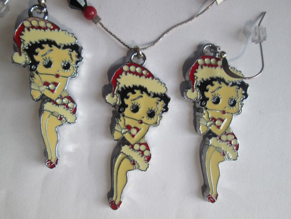 1990s Betty Boop Sterling Crystal Necklace Enamel… - image 1