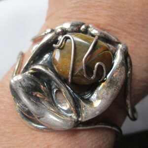 Brutalist Silver Tiger Eye Cuff Bracelet